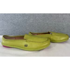 Born Womens 7.5 Chartreuse Green Leather Moc Toe Loafer Classic Preppy Southern